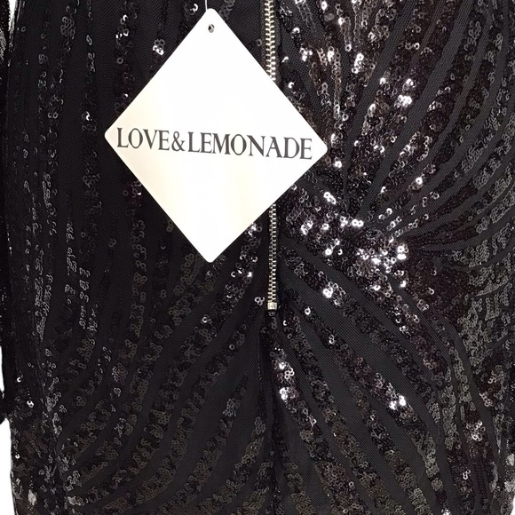 Love & Lemonade Black Sequin Long Sleeve Open Back Dress Size XL NWT - Picture 7 of 7